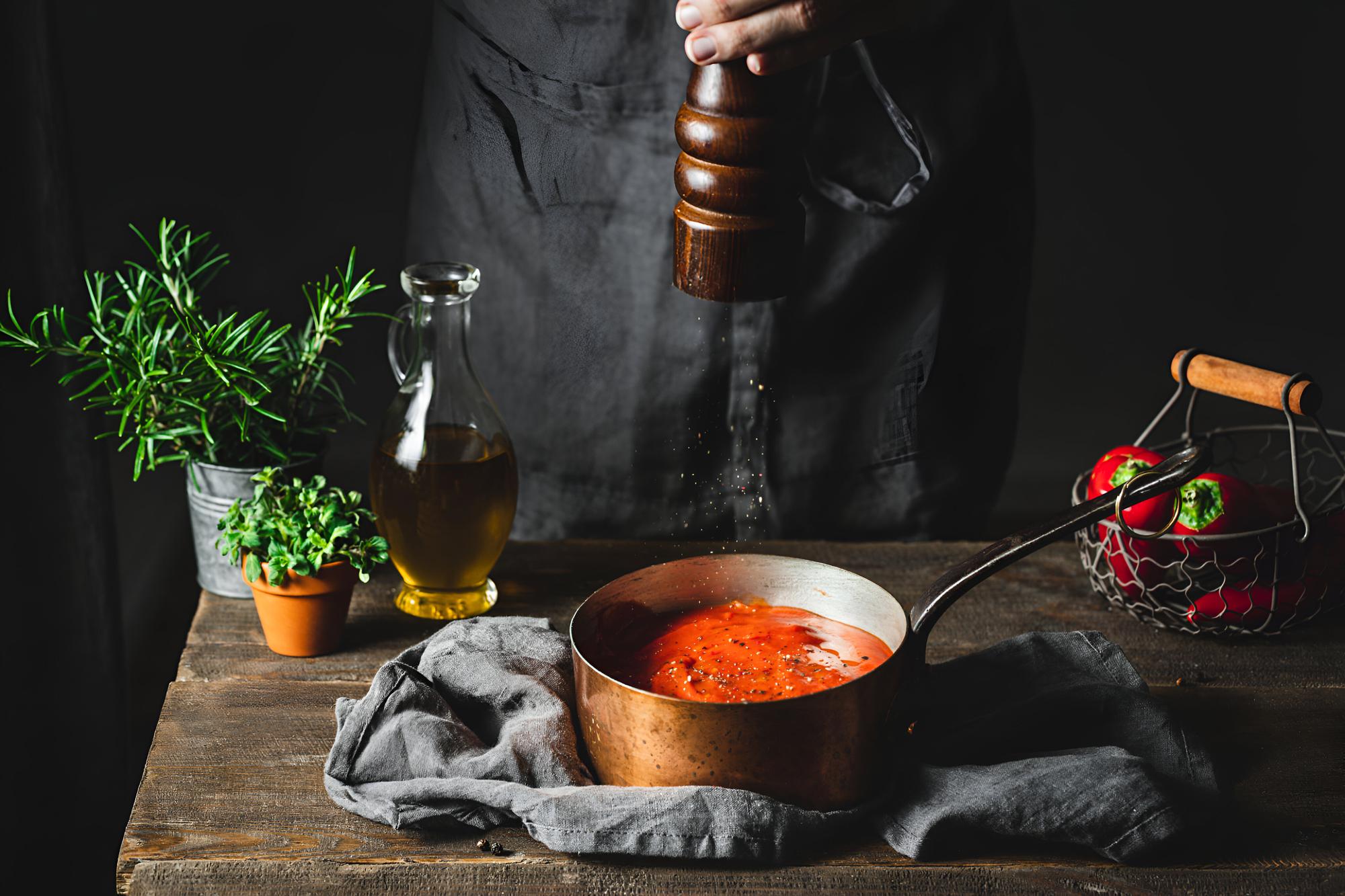 Preparazione del brodo in pentola professionale